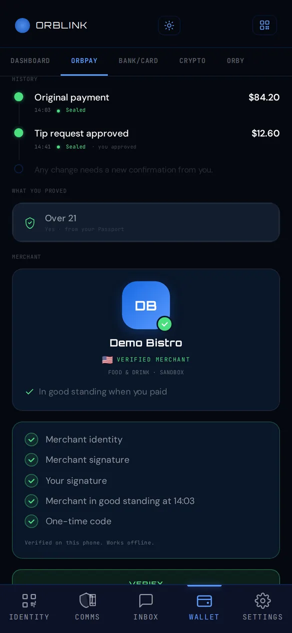 ORBPAY receipt verification checklist